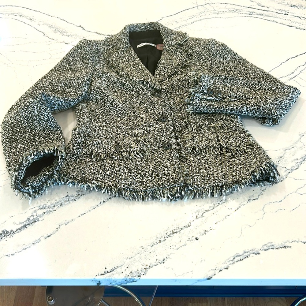 Peter Nygard Tweed Lined Black, White, and Metallic Blazer sz.6